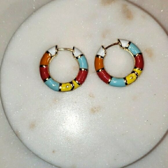 New Rainbow Enamel Hoop Earrings - Picture 4 of 5